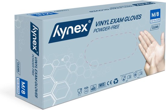 Hynex Vinyl Handschoenen maat M Poedervrij transparant/ wit 4,5gr Medium  10x100 Stuks