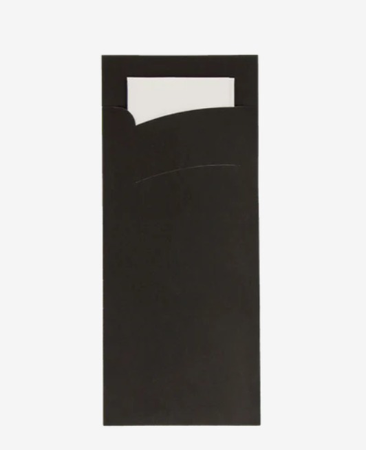 Bestekzakje Papier zwart met wit servet 600 Stuks