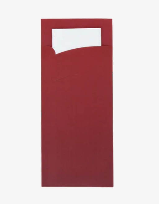 Bestekzakje Papier bordeaux met wit servet 600 stuks 