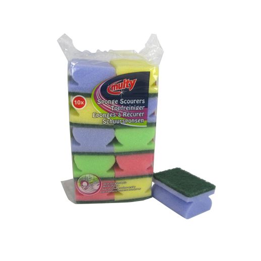 Multy Schuurspons met Greep 9x6.5x4.5 ass 10 Stuks