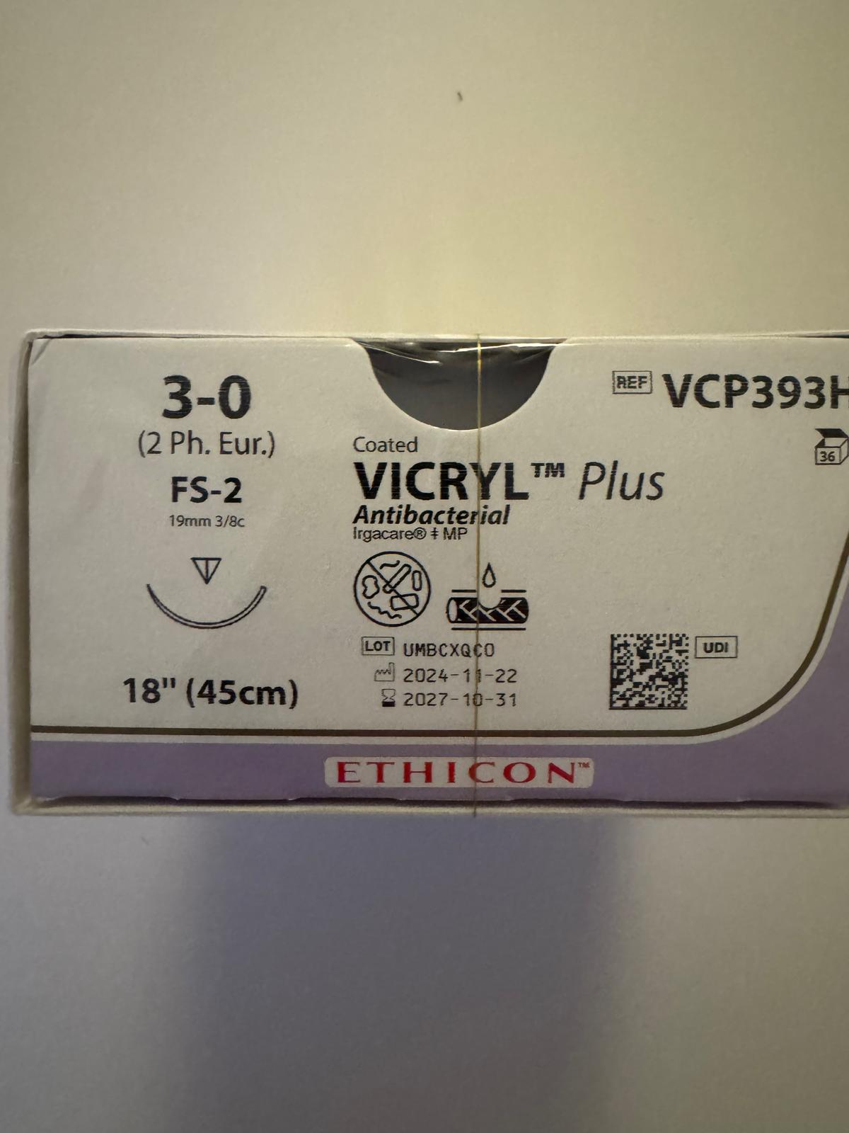 Vicryl Plus hechtdraad 3-0 45cm FS-2 VCP393H 36 stuks