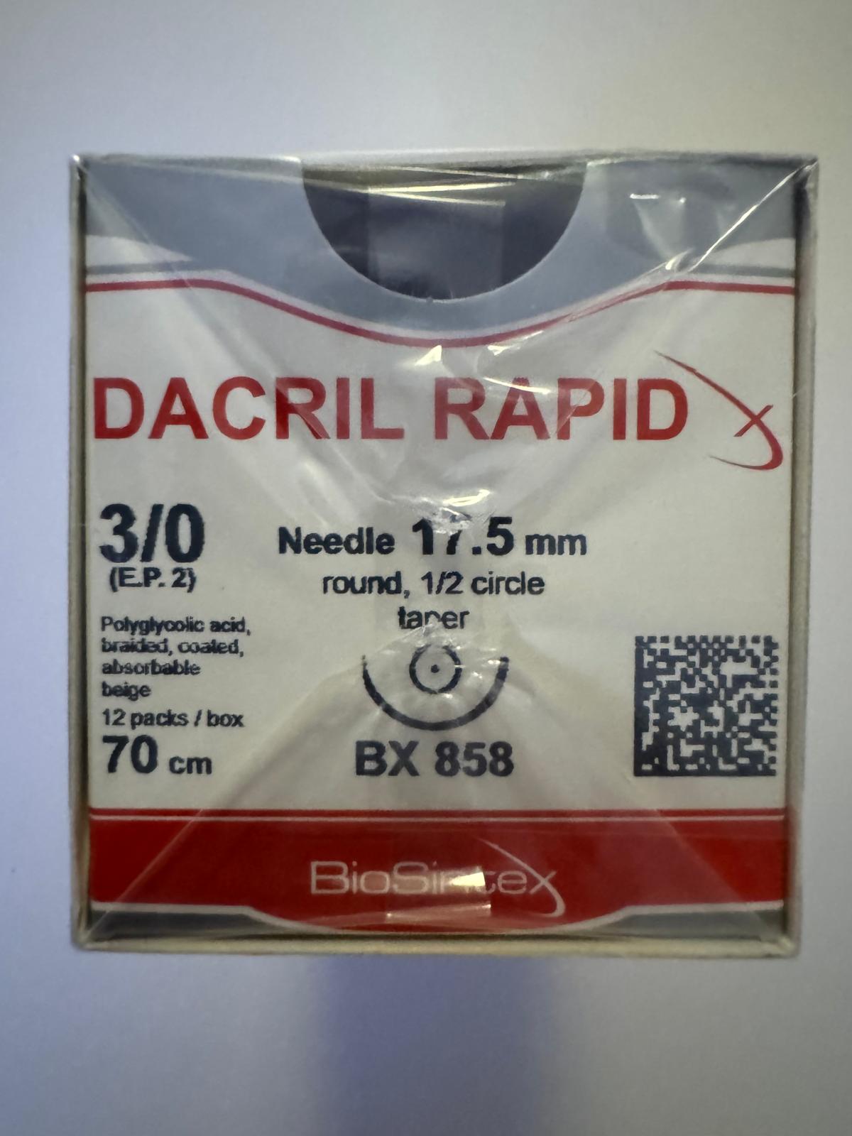 Dacril Rapid Polyglycol Hechtdraad 3-0 rond 17,5mm 70 cmx12 Stuks